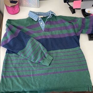 JM Collection Green and Blue Casual Button Down Shirt